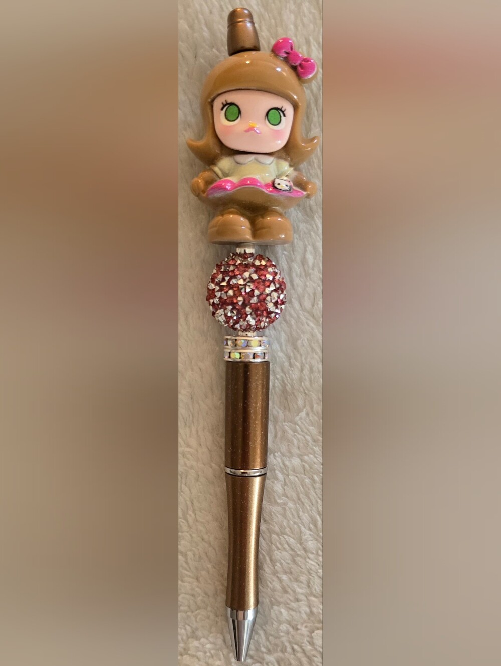Brown & Pink Beaded Pen- Molly